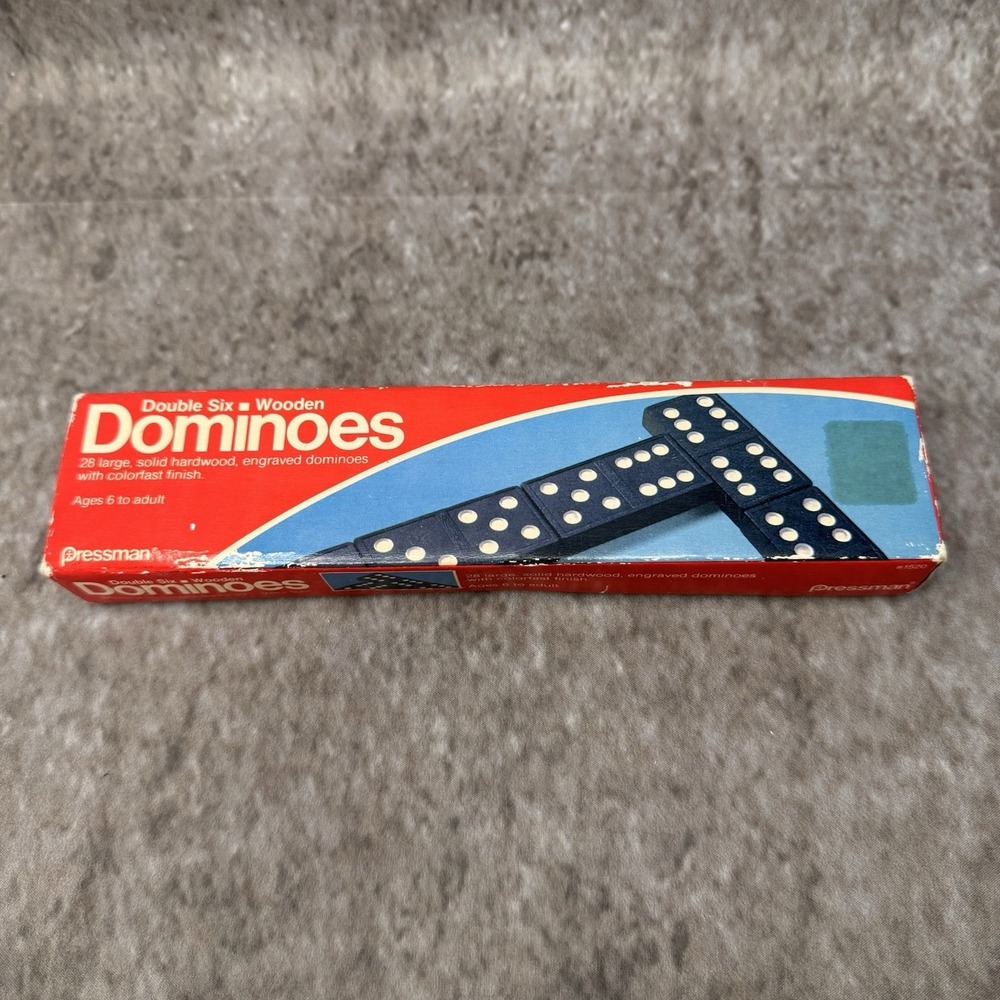 New Vintage 1986 Pressman Dominoes Wooden 28 Pc Double Six #1520 Taiwan
